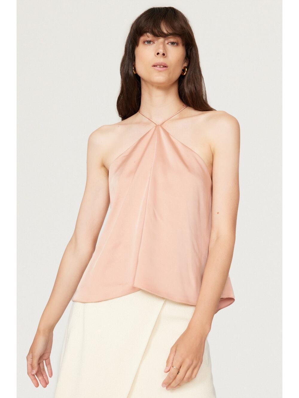 RTR Obando Sz 8 Orange tan Silky Satin Sleeveless Halter Cami Top sexy solid